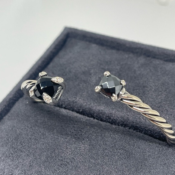 David Yurman Sterling Silver Black Onyx Hematite Chatelaine Bypass 4mm Bracelet - Picture 3 of 11